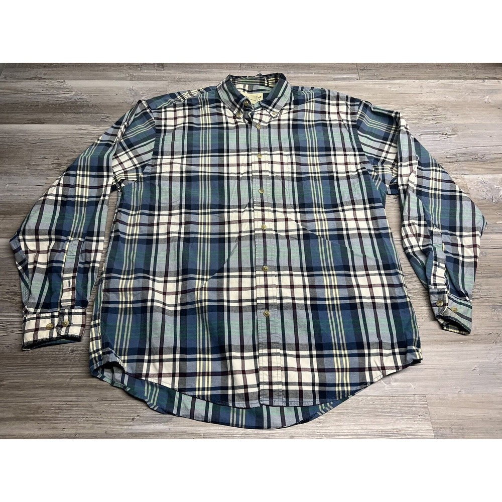 Vintage Eddie Bauer Shirt Mens M Flannel Green Blue‎ Plaid Button Up Grunge